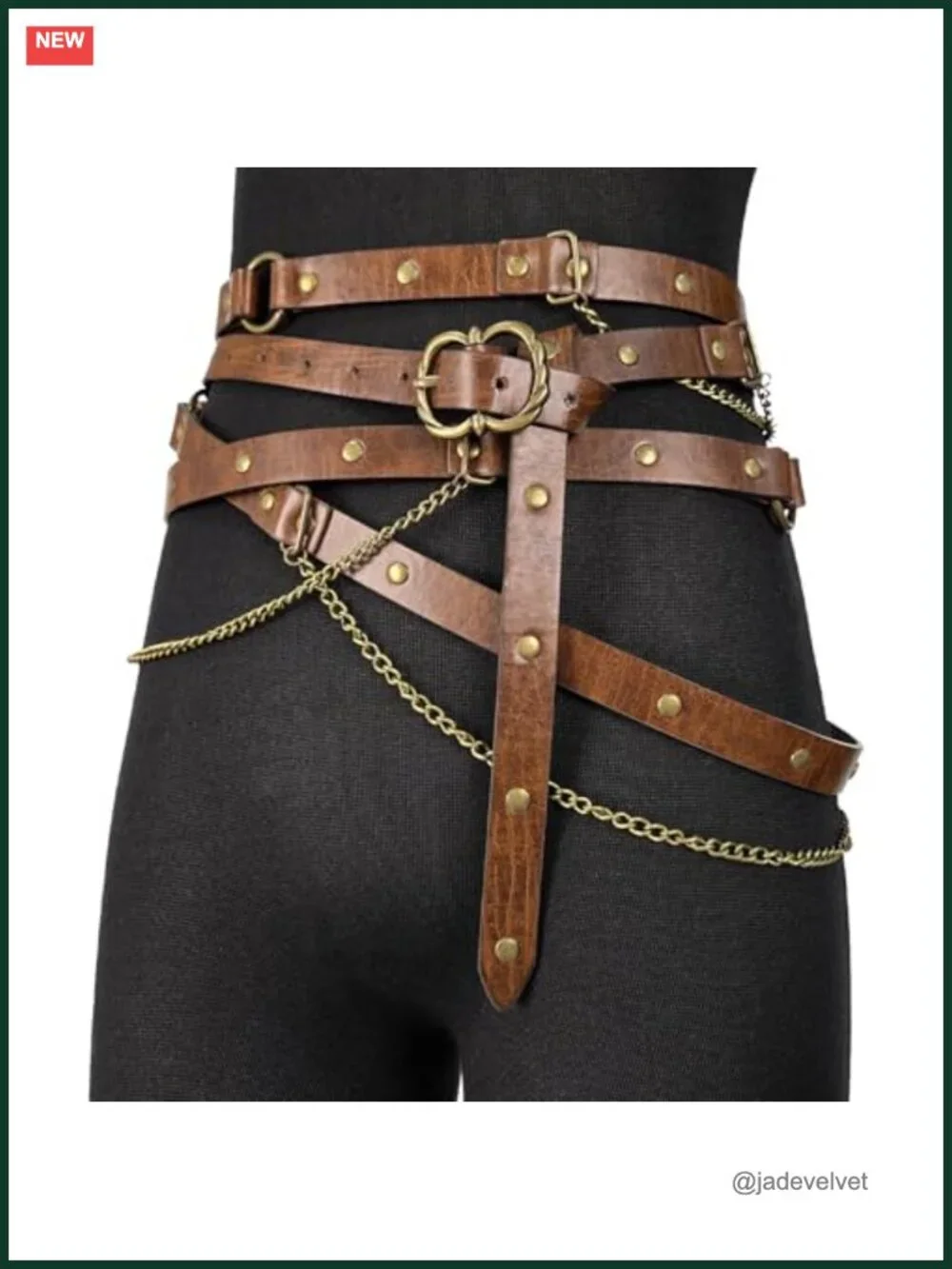 Vintage Medieval Faux Leather Chain Belt, Adjustable Thin Belt for Dresses